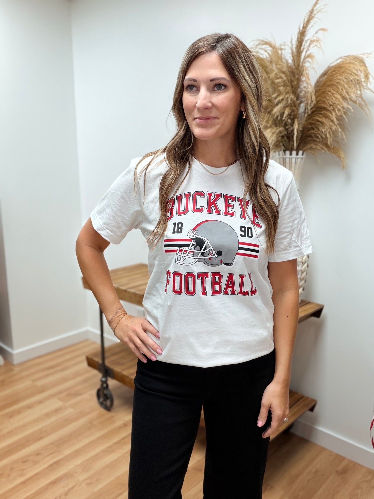 White Buckeye Football Tee
