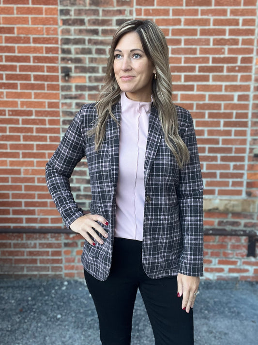 The Anya Plaid Blazer With Front Button