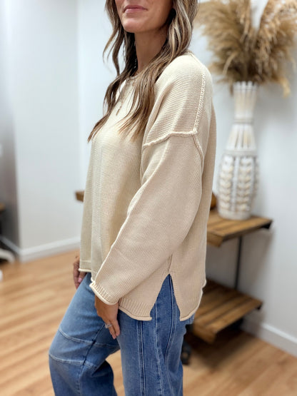 The Jaylen Raw Edge Thick Long Sleeve Sweater