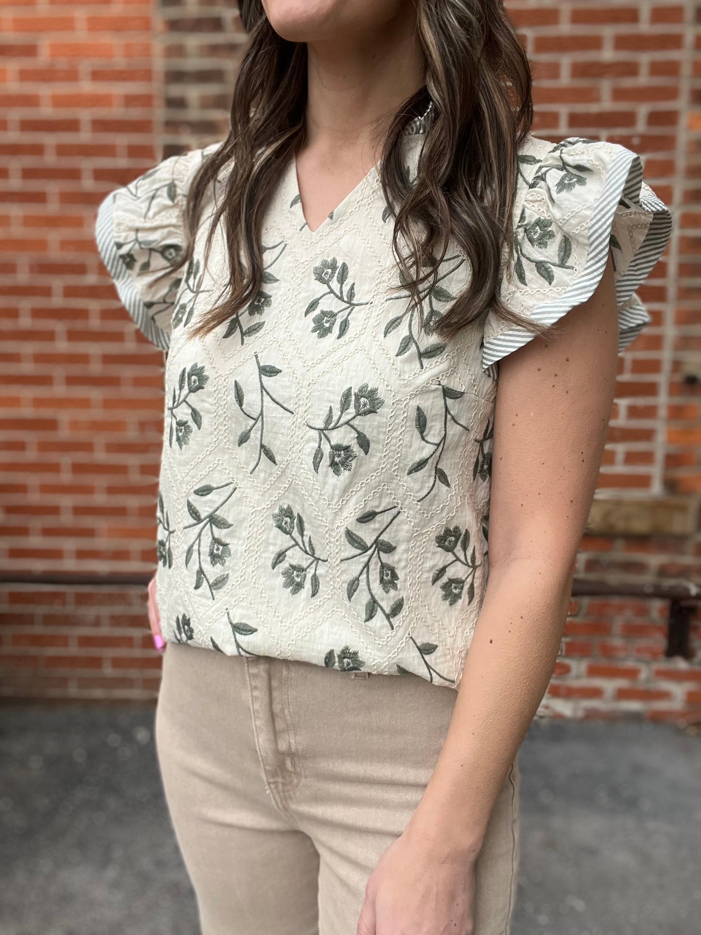 The June Sage Detailed Embroidery Top