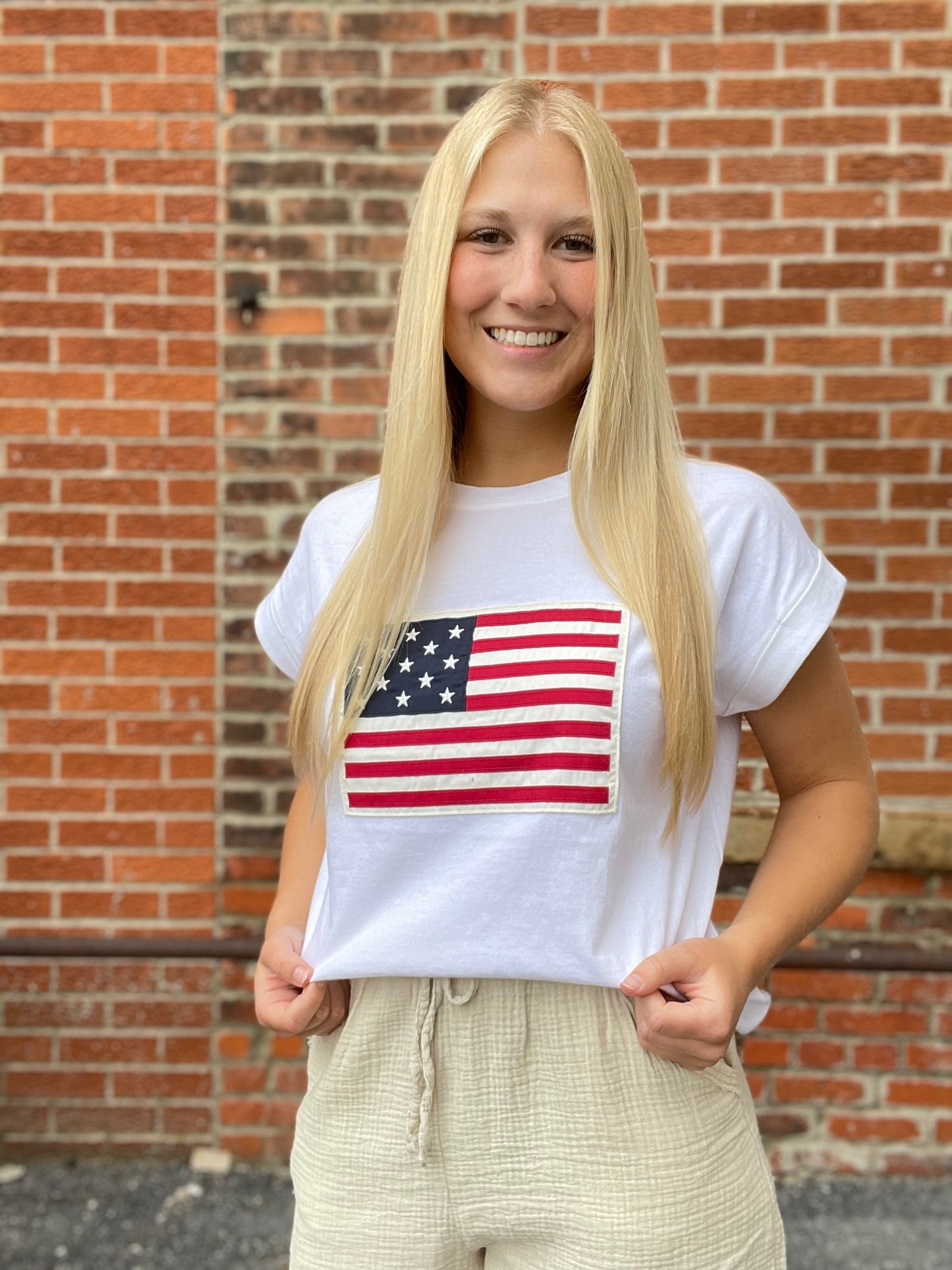 The Liberty Patchwork Short Sleeve Flag Top