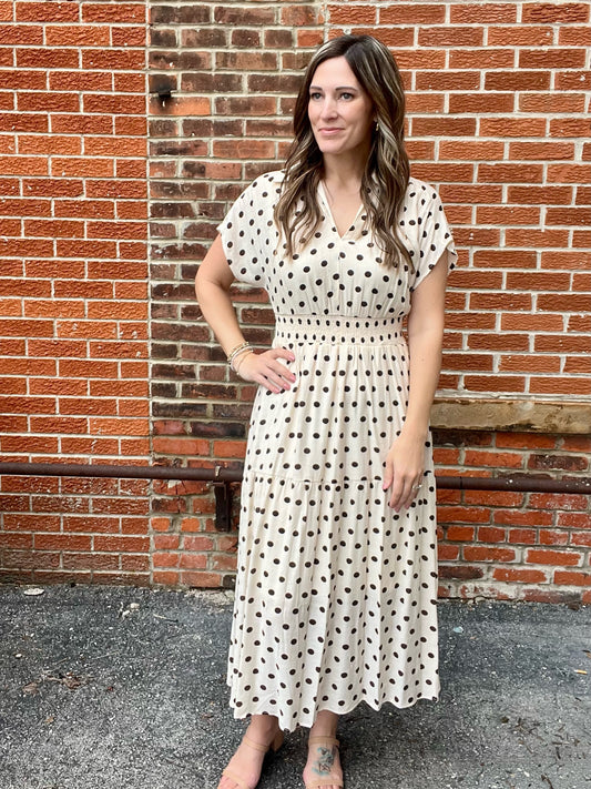 The Amelia Smocked Waist Polka Dot Dress