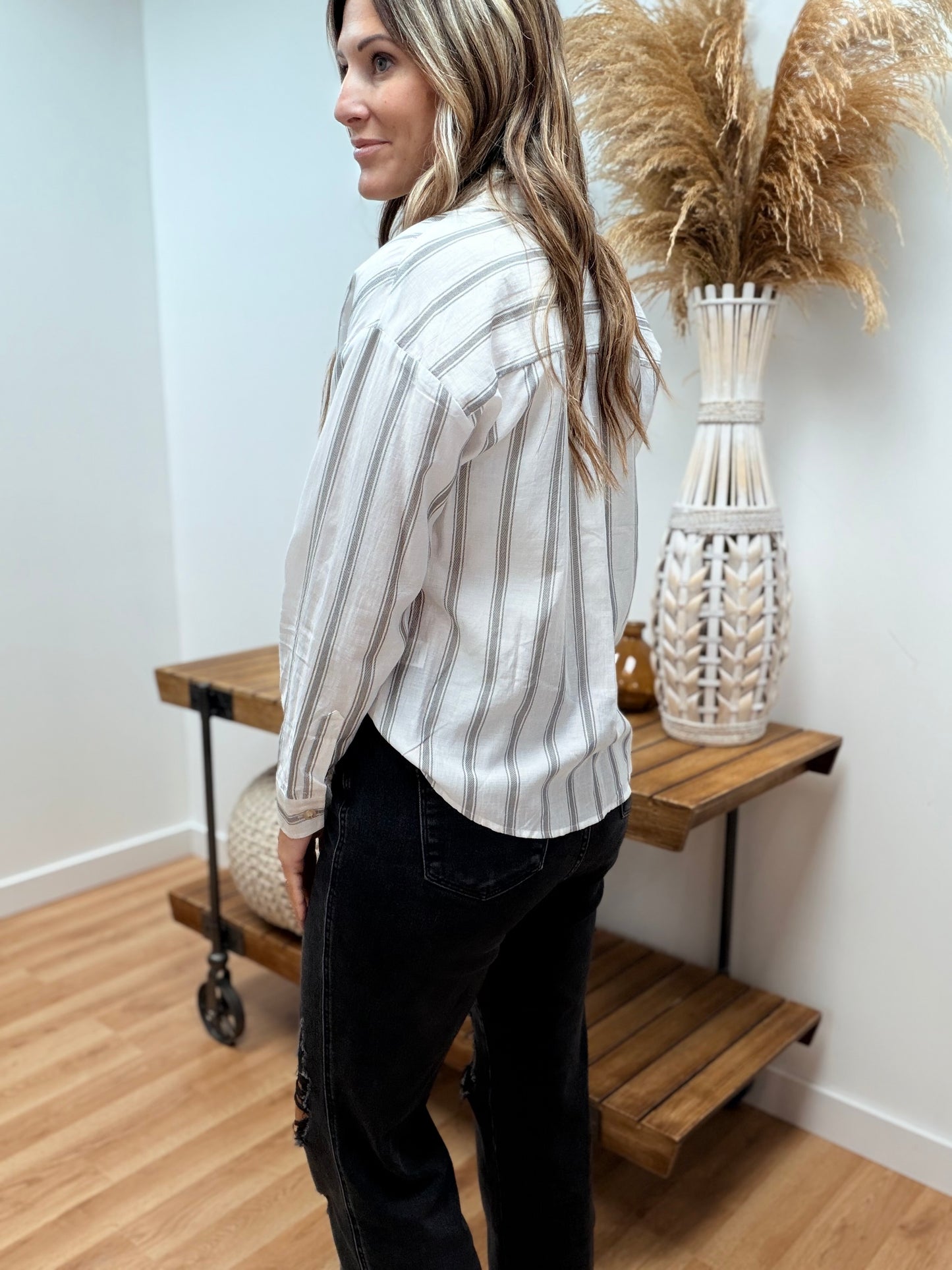 The Reva Striped Button Down Top