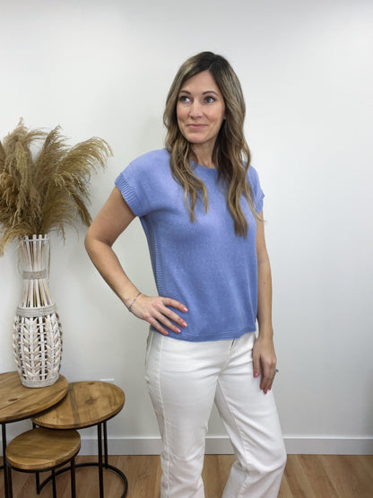 The Anya Boat Neck Short Sleeve Knit Sweater