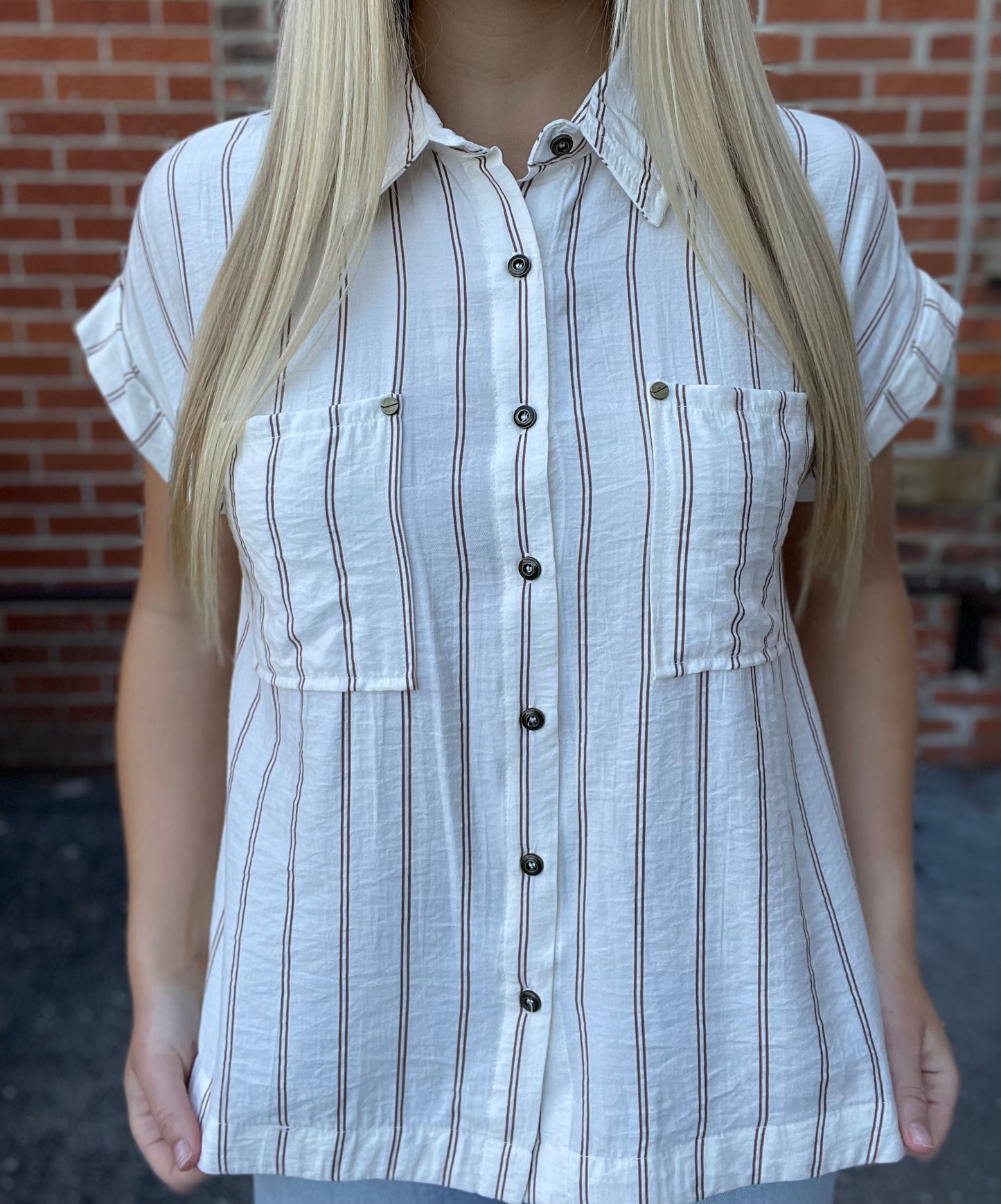 The Hailan Striped Snap Button Top