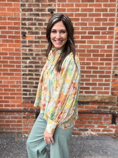The Aqua Sorbet Floral Printed Blouse