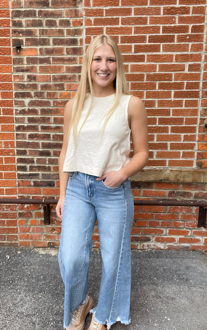 The Bailey Raw Hem Cropped Denim