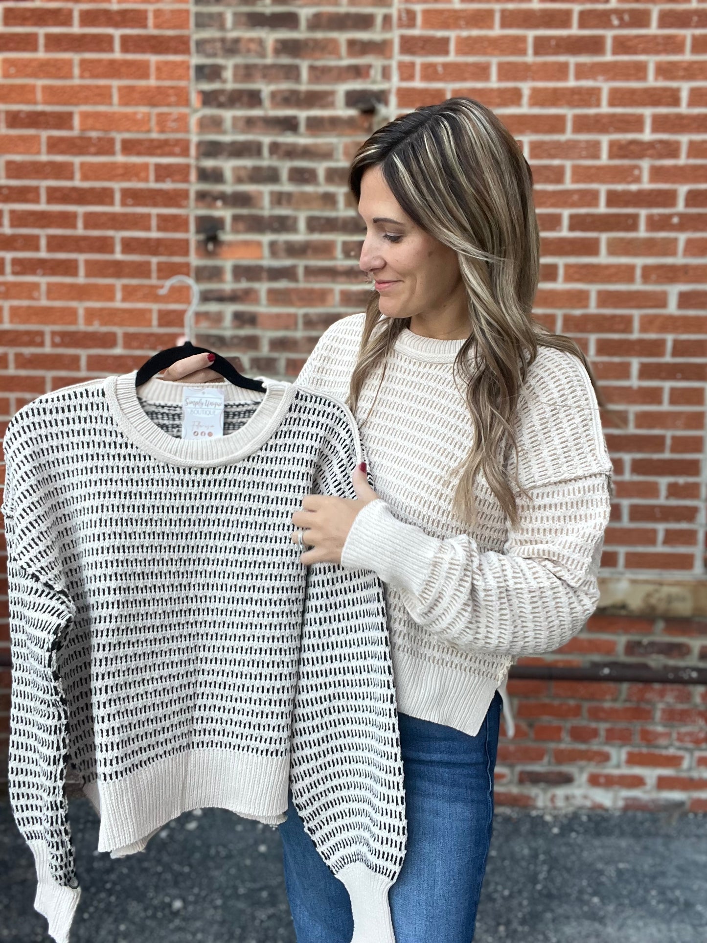 The Gemma Two Tone Textured Knit Sweater Top