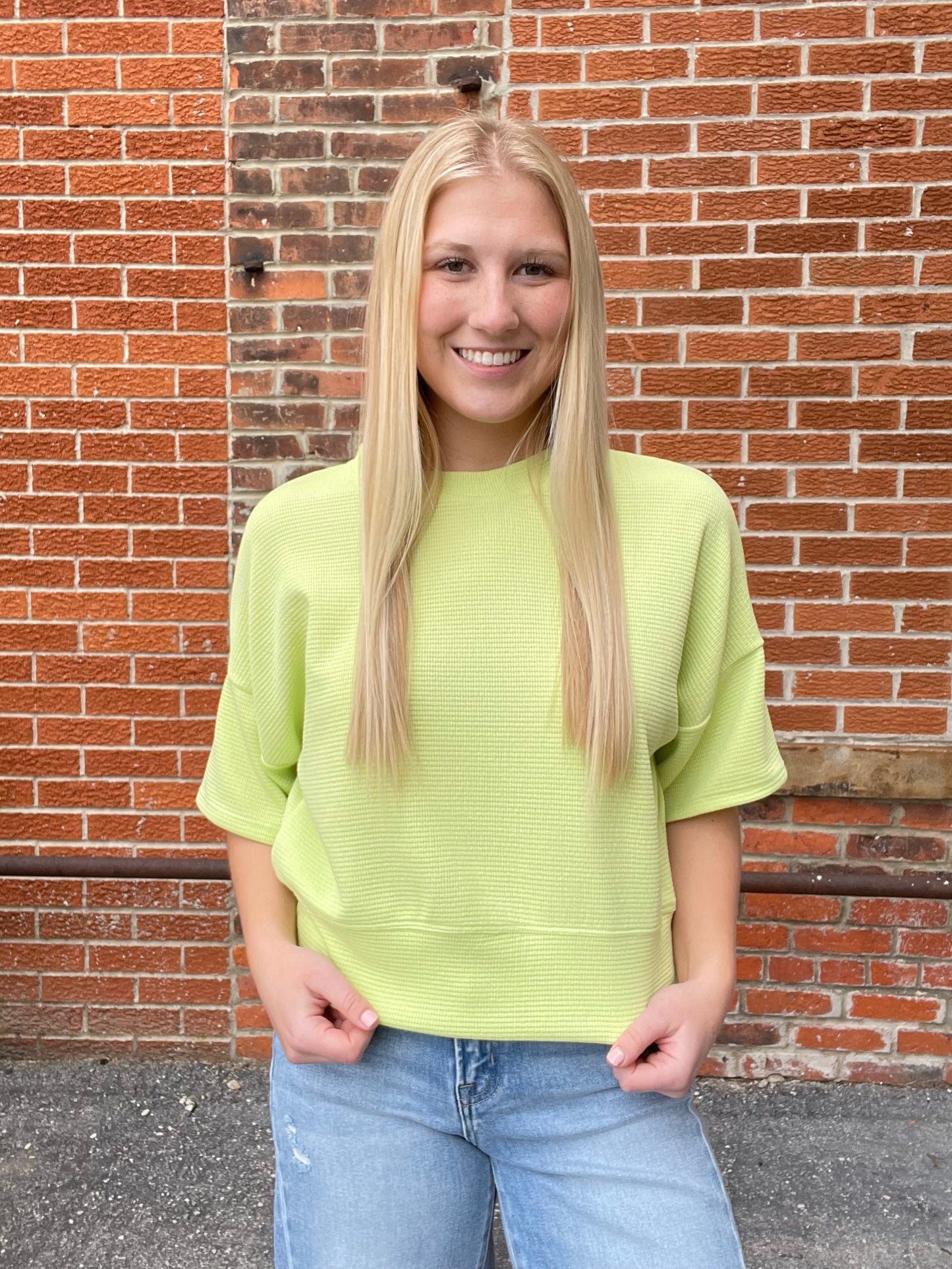 The Keylime Short Sleeve Double Knit Top