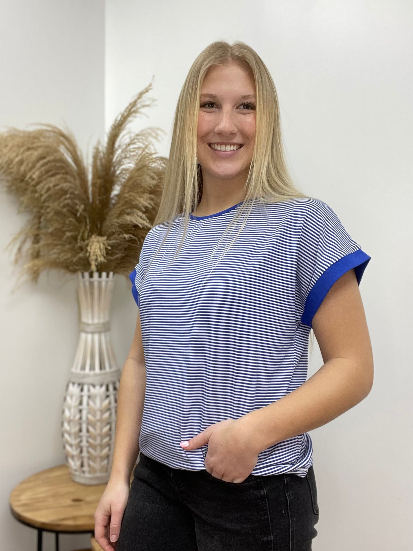The Maya Color Trimmed Pinstriped Tee