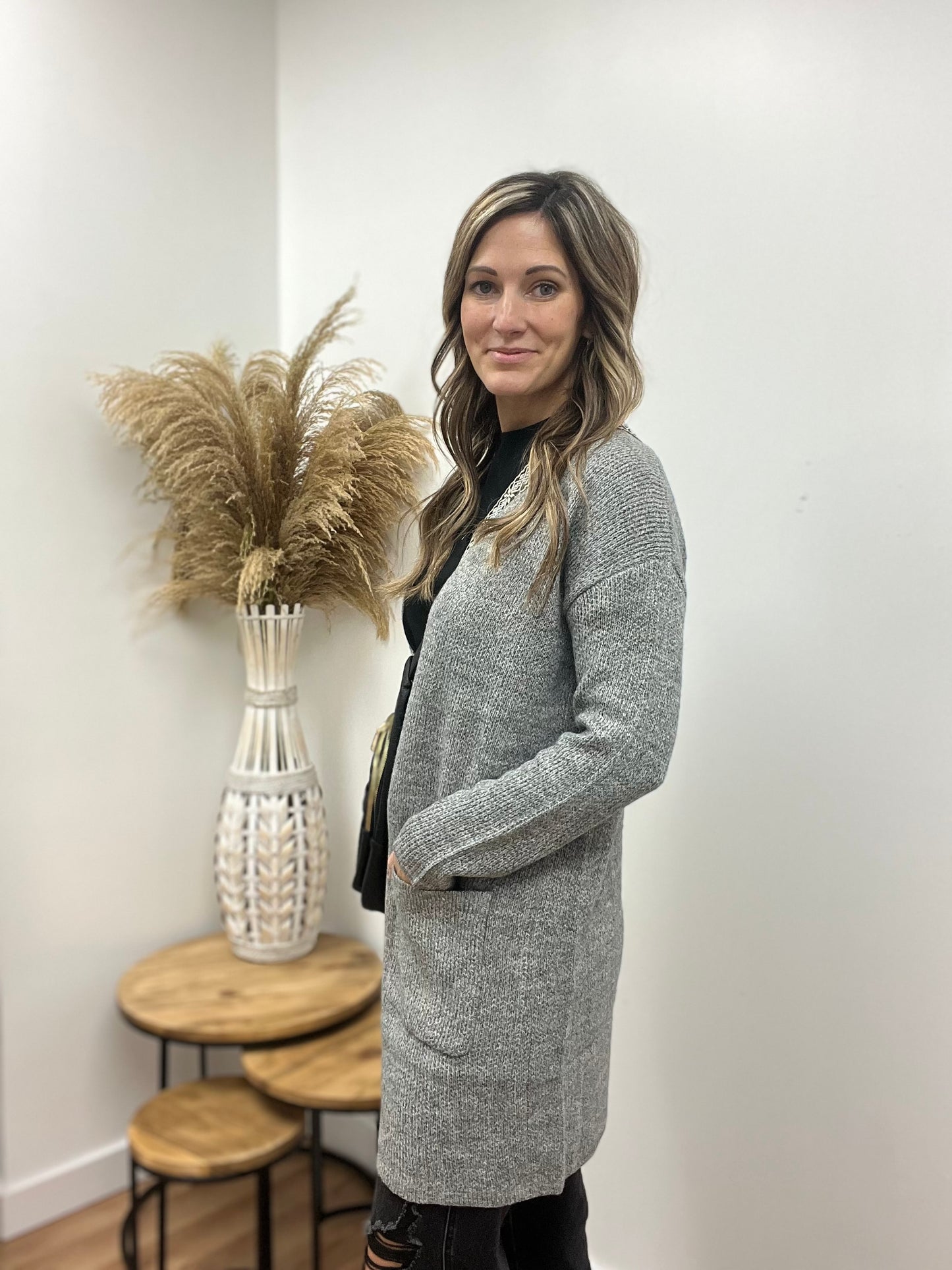 The Oberon Grey Open Sweater Cardigan