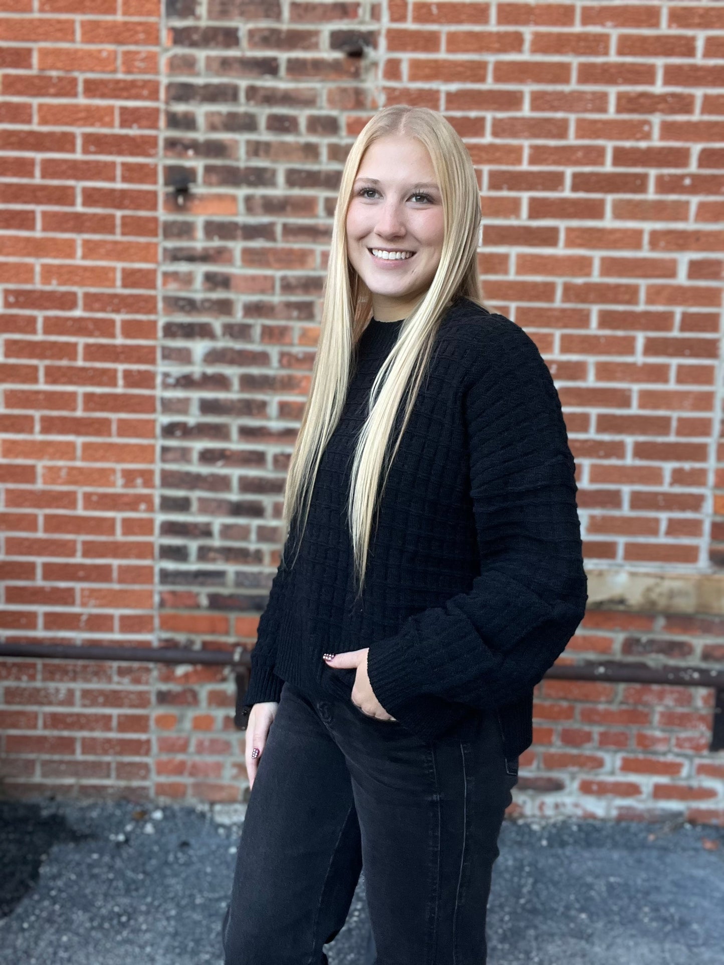 The Black Basic Holiday Waffle Knit Sweater