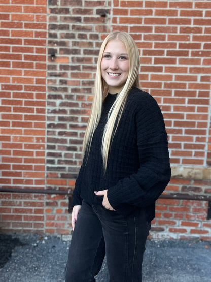 The Black Basic Holiday Waffle Knit Sweater
