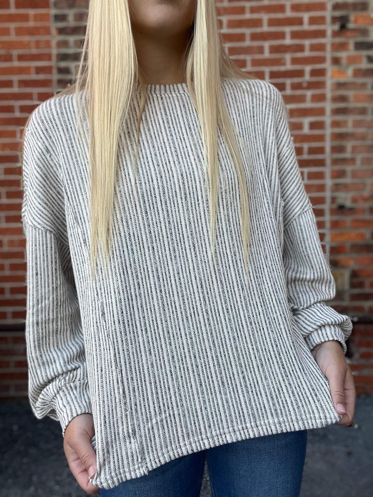 The Marled Long Sleeve Ribbed Knit Textured Top