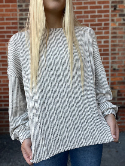 The Marled Long Sleeve Ribbed Knit Textured Top