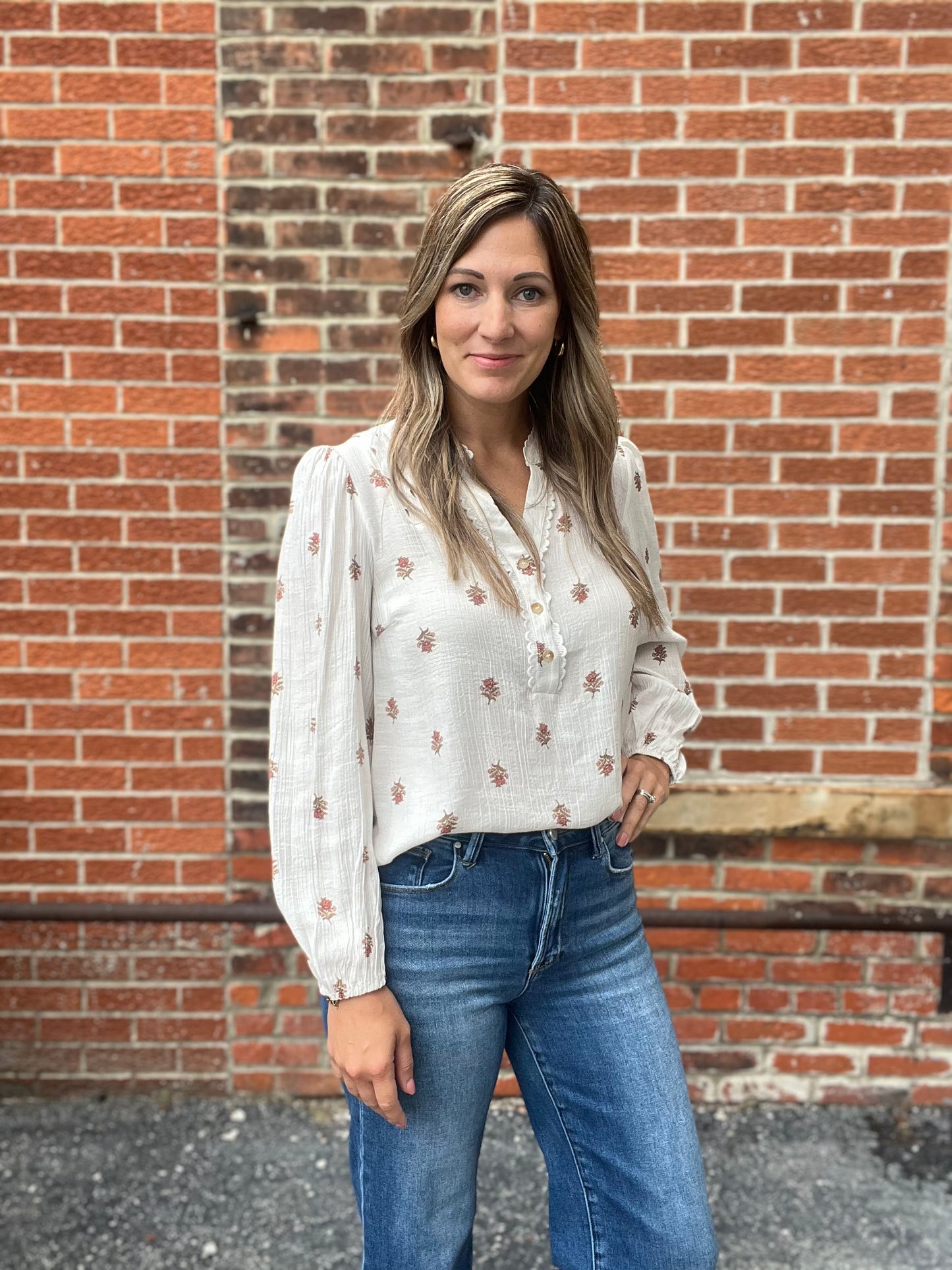 The Laynee Floral Scallop Trim Long Sleeve