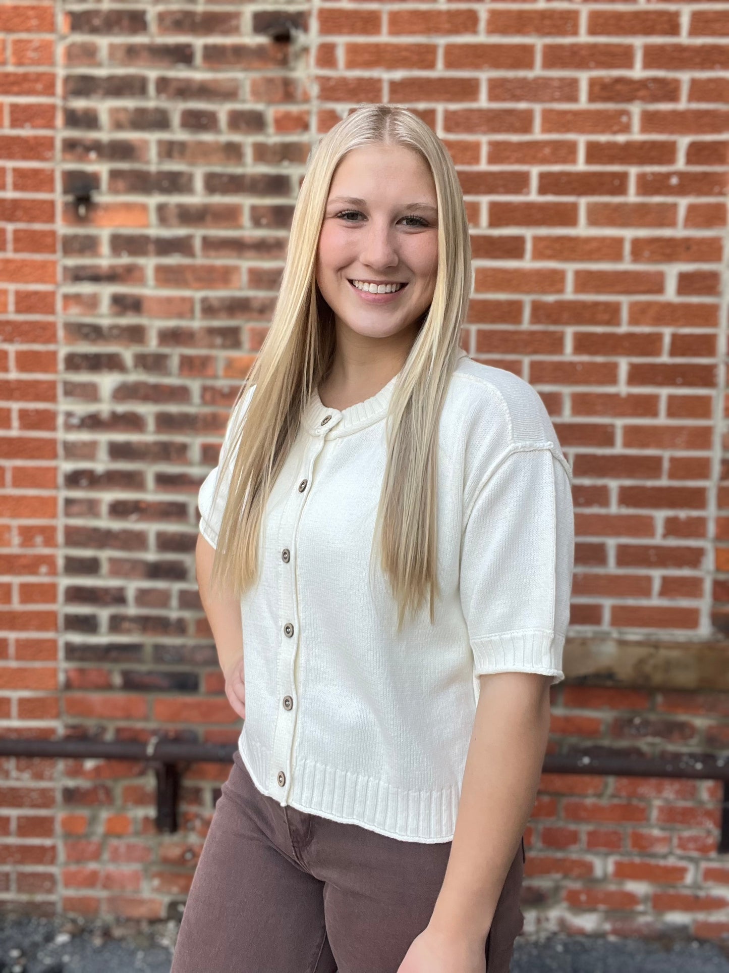 The Sloane Cream Button Down Knit Top