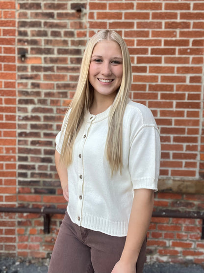 The Sloane Cream Button Down Knit Top