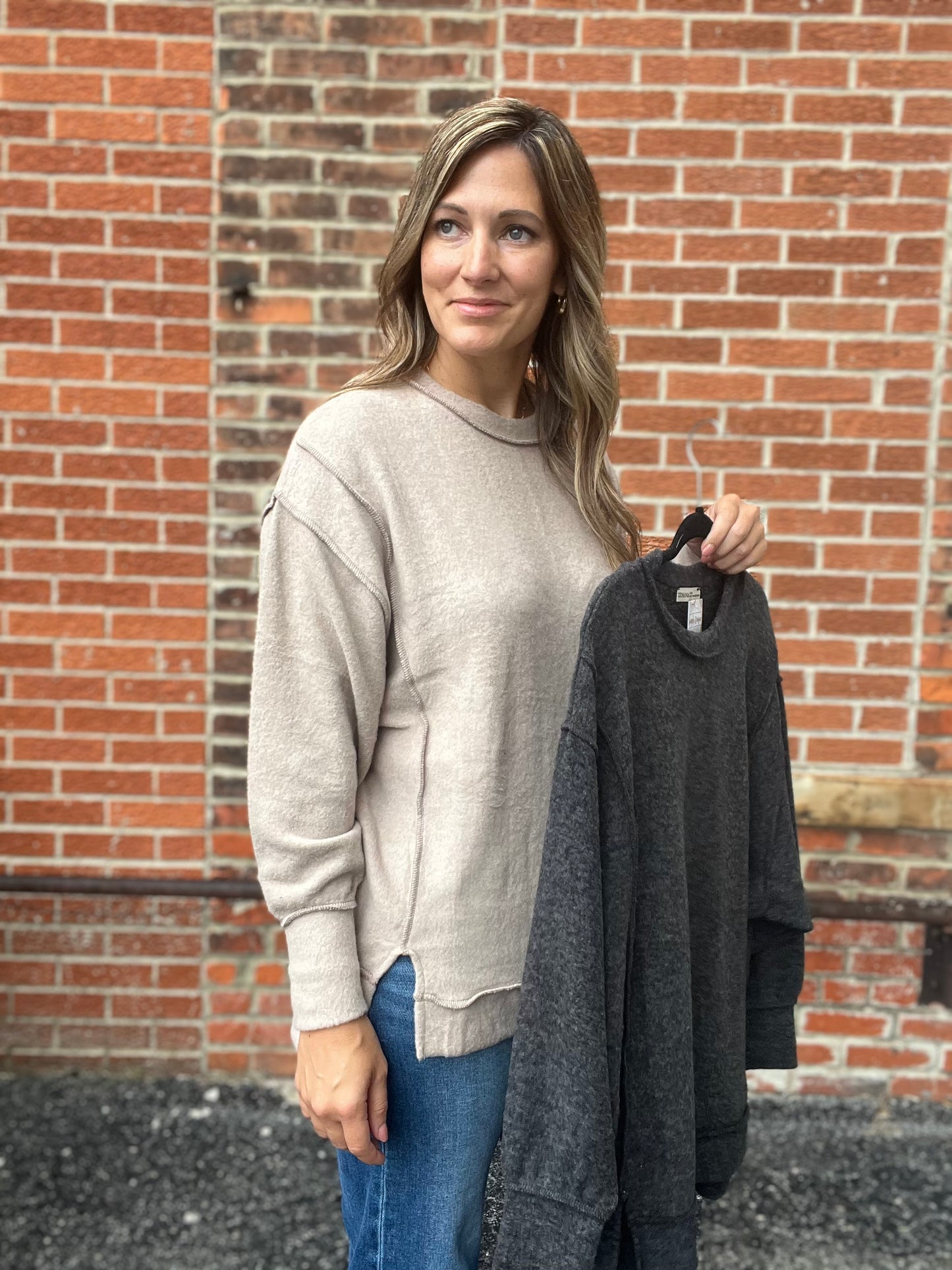 Brushed Melange Hacci Oversized Long Sleeve Top