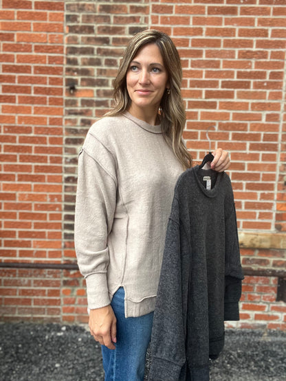 Brushed Melange Hacci Oversized Long Sleeve Top