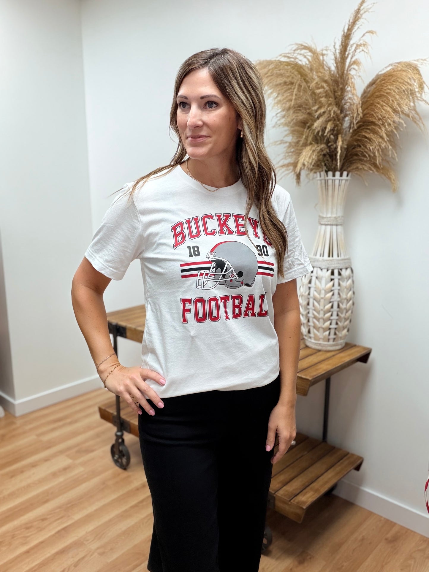 White Buckeye Football Tee