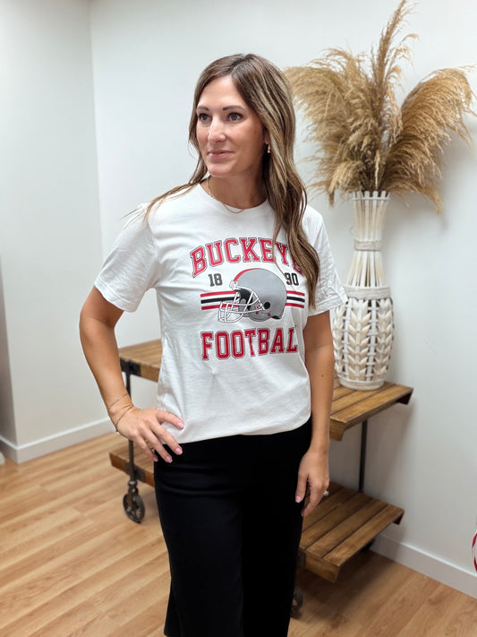 White Buckeye Football Tee