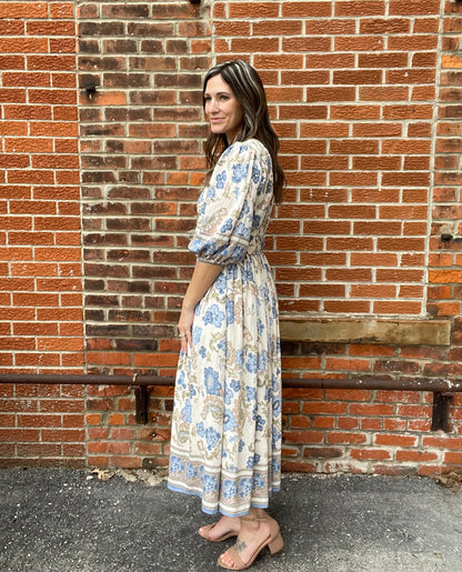 The Rhea Quarter Sleeve Floral Print Midi Dress