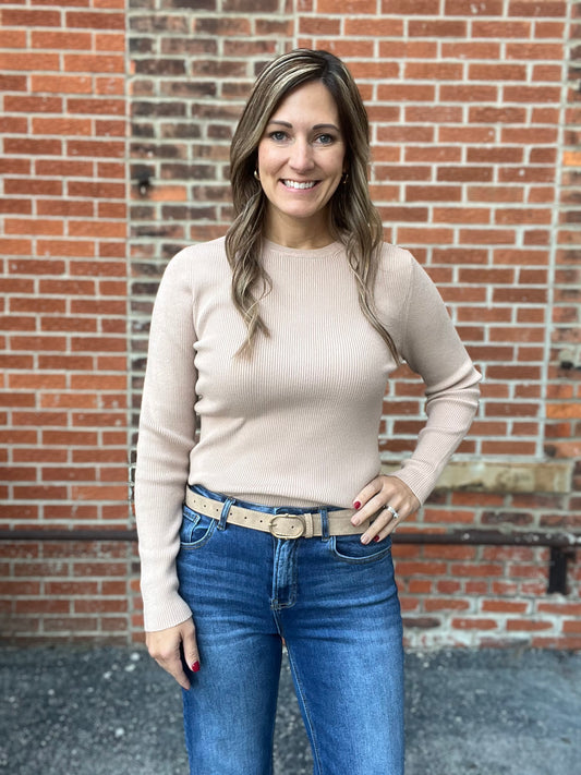 The Sandor Ribbed Taupe Sweater