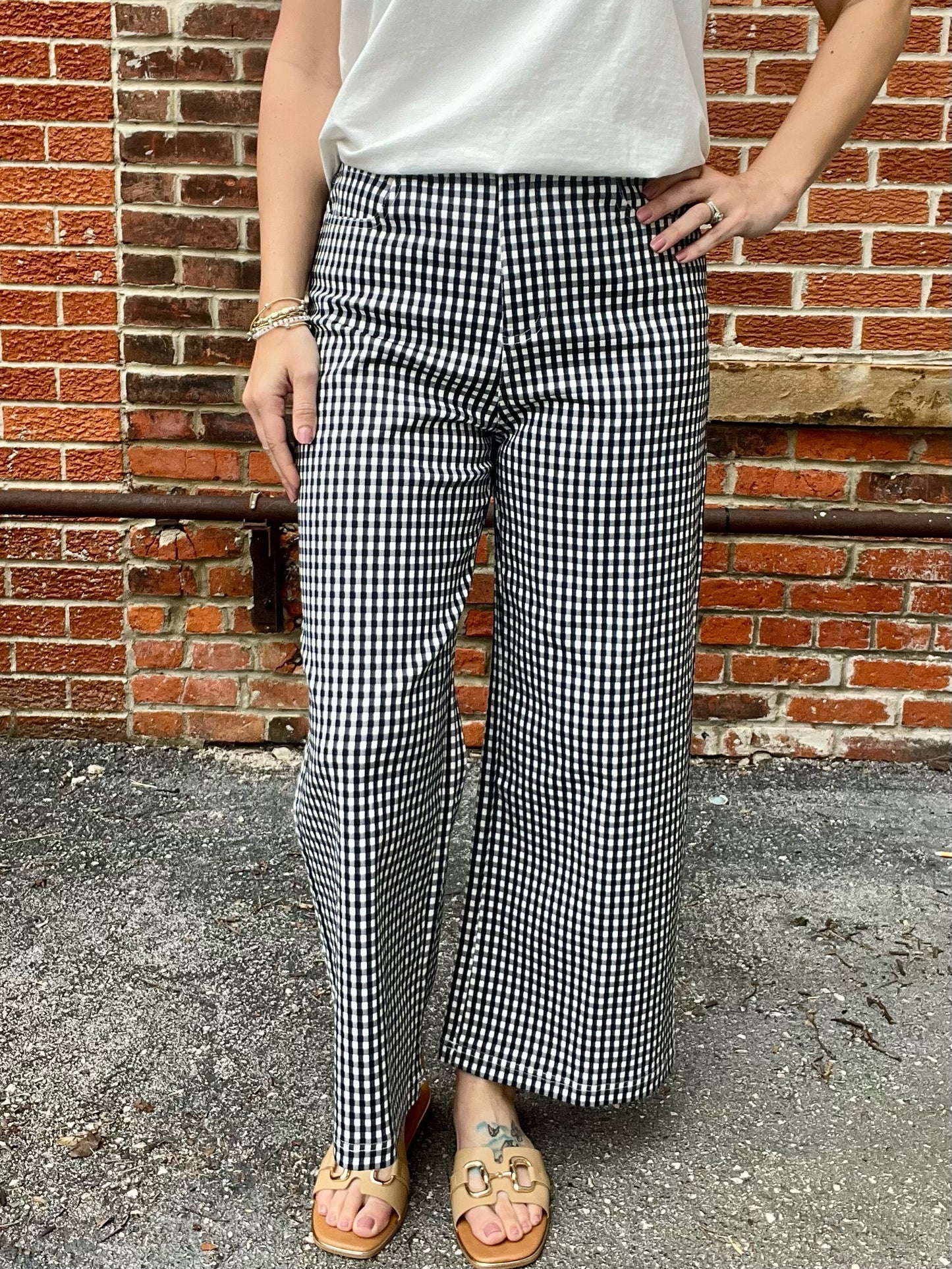 The Lenora Gingham Navy Pants