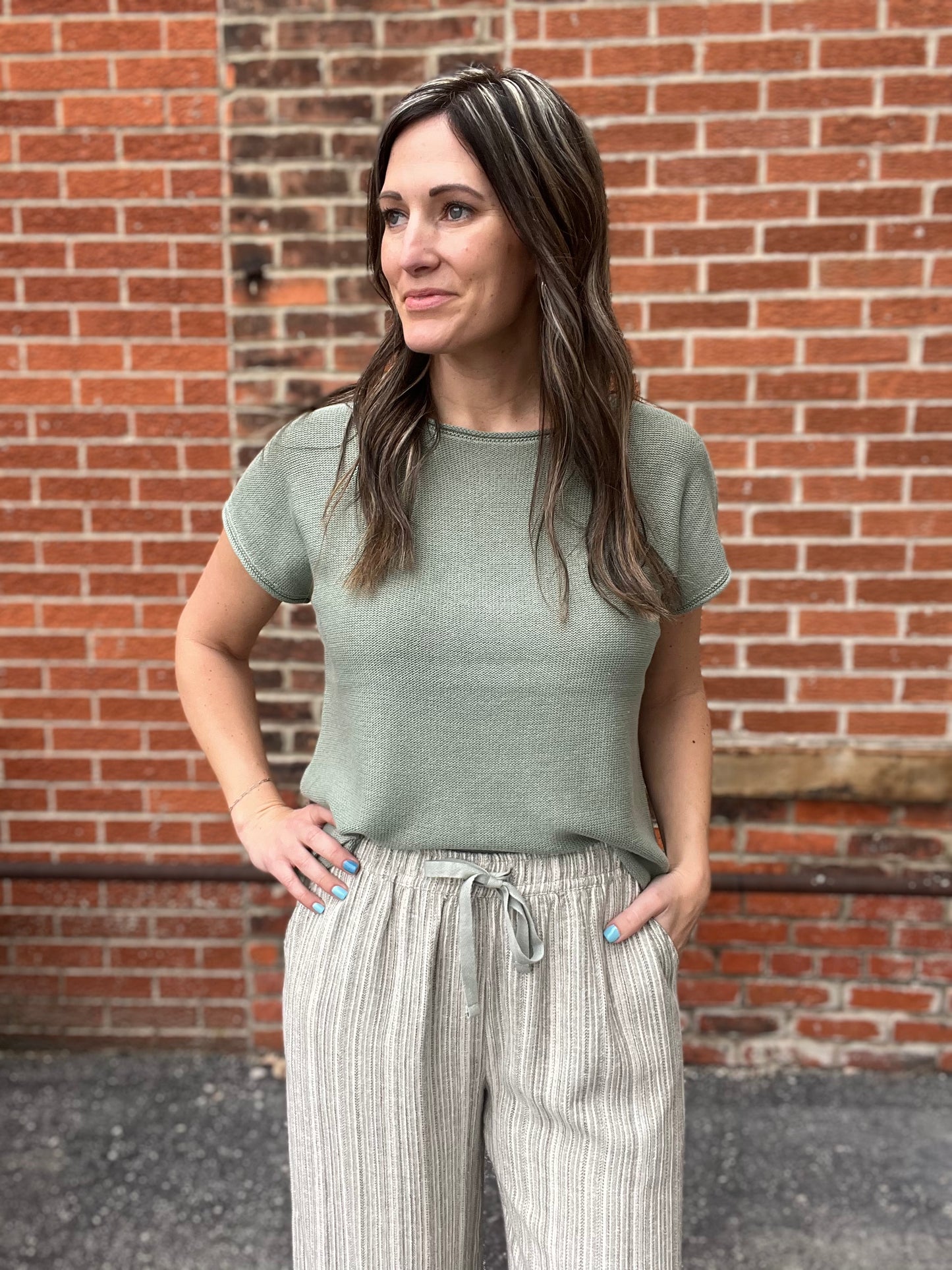 The Winslow Sage Green Knit Sweater Tee