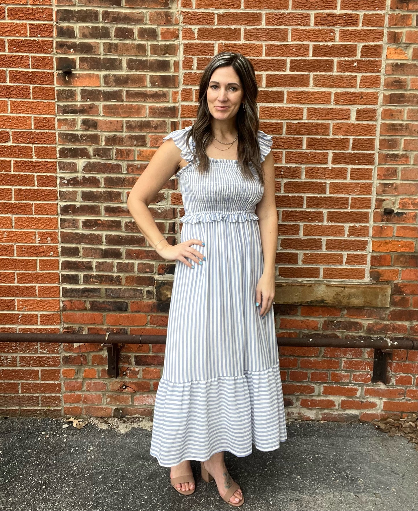 The Millton Striped Smocked Midi Dress