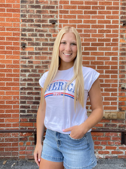 The Monroe Cuffed Land of the Free Tee
