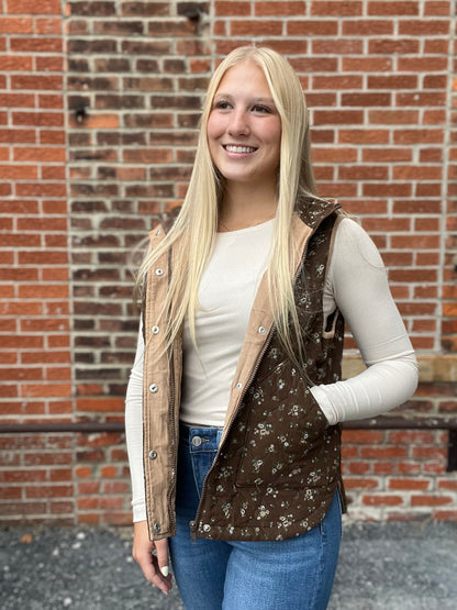 The Della Quilted Floral Puff Vest