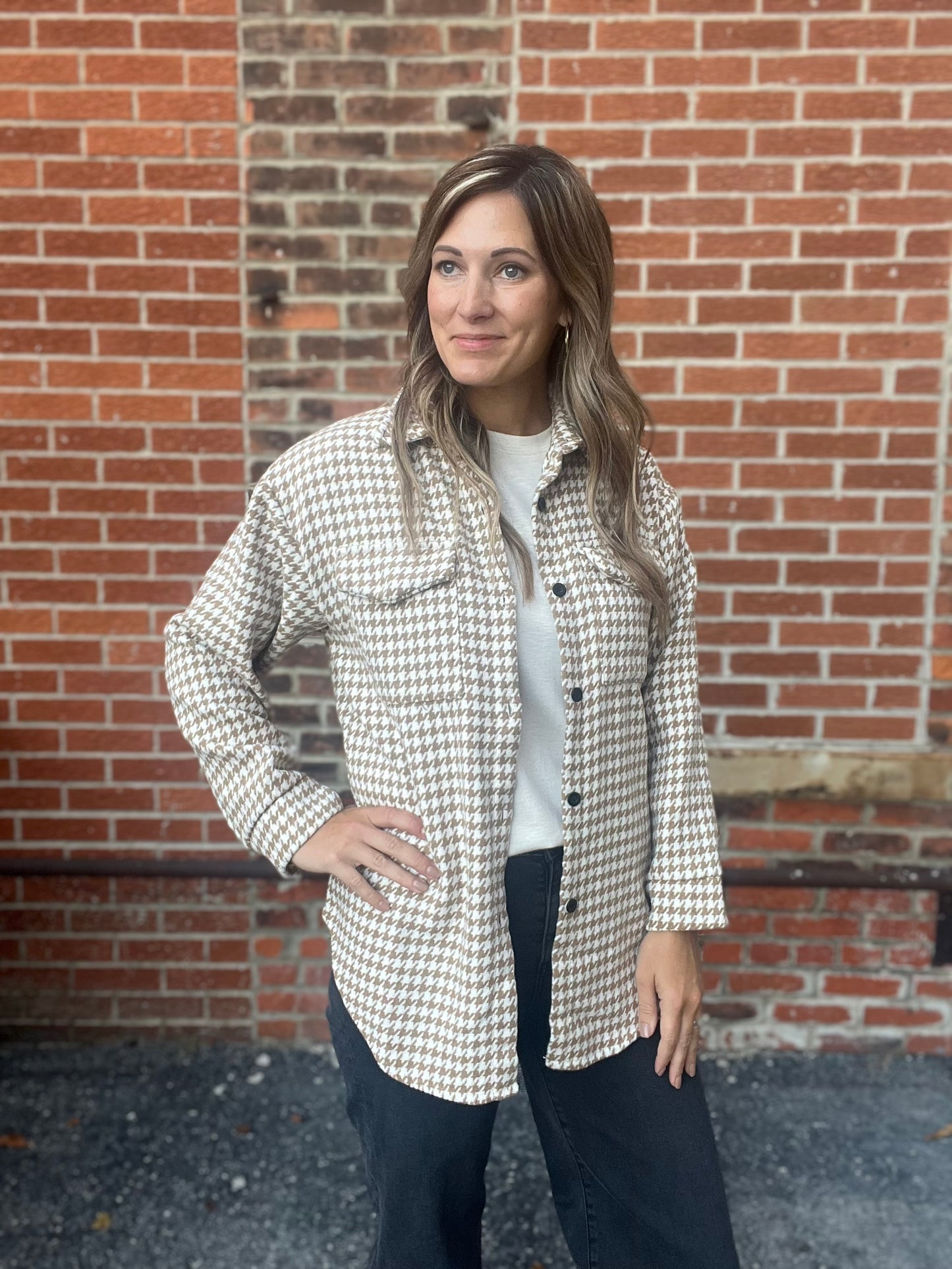 The Cristin Khaki Houndstooth Jacket