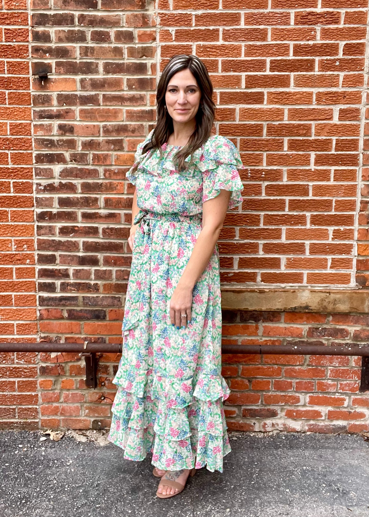 The Mikaela Off Shoulder Layered Maxi Dress