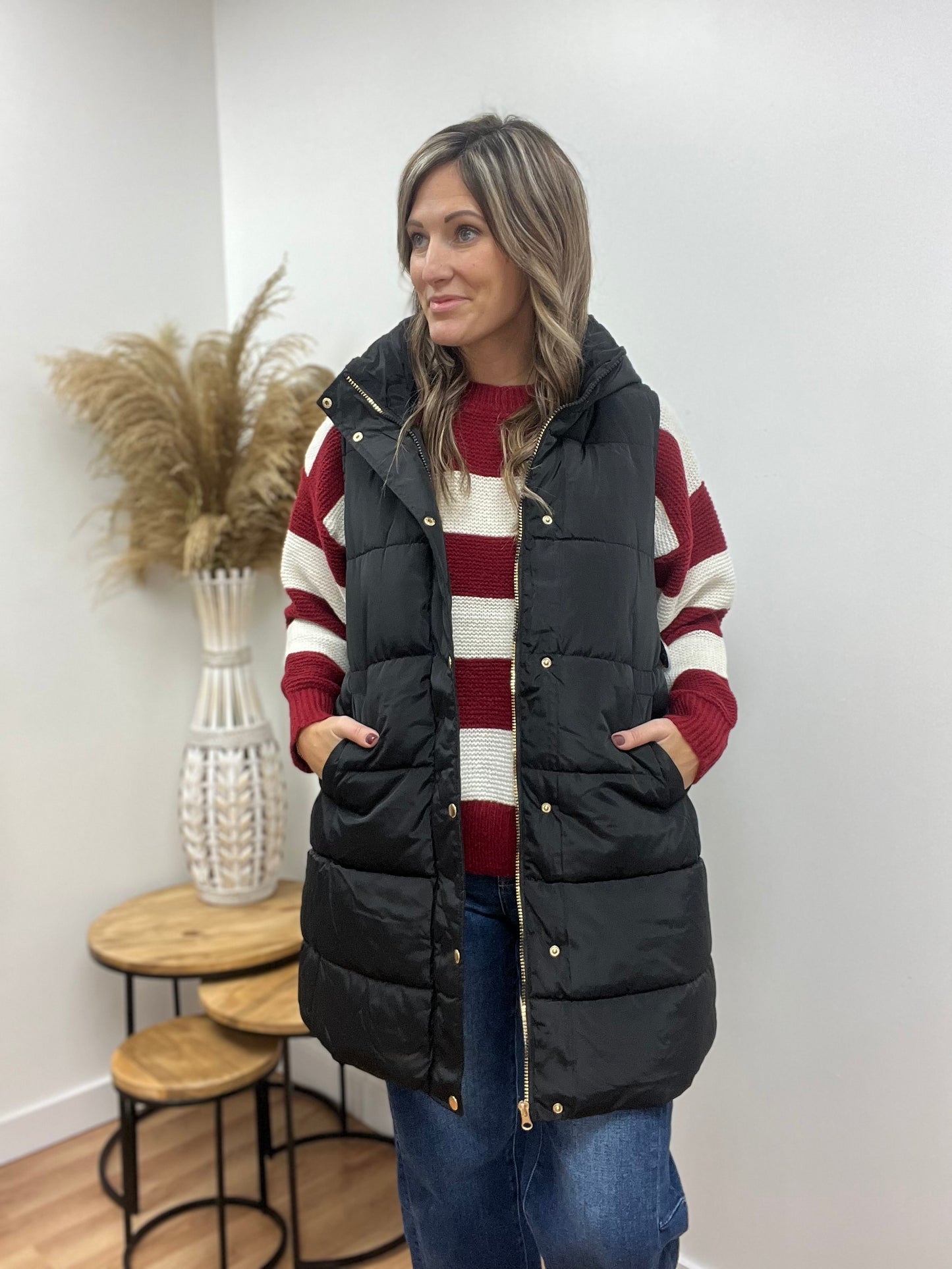 The Alda Long Puffer Black Vest