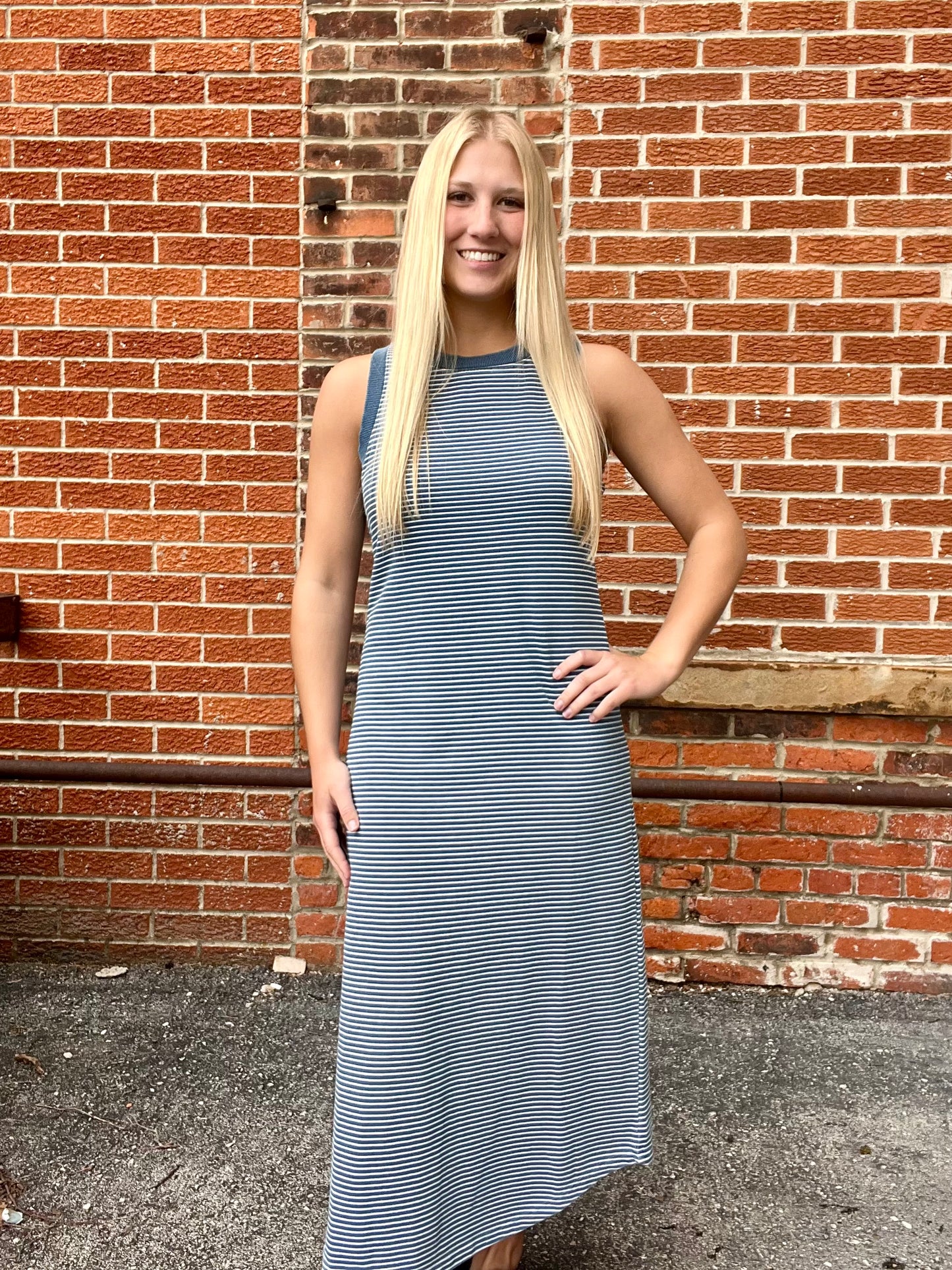 The Clara Striped Sleeveless Midi Dress