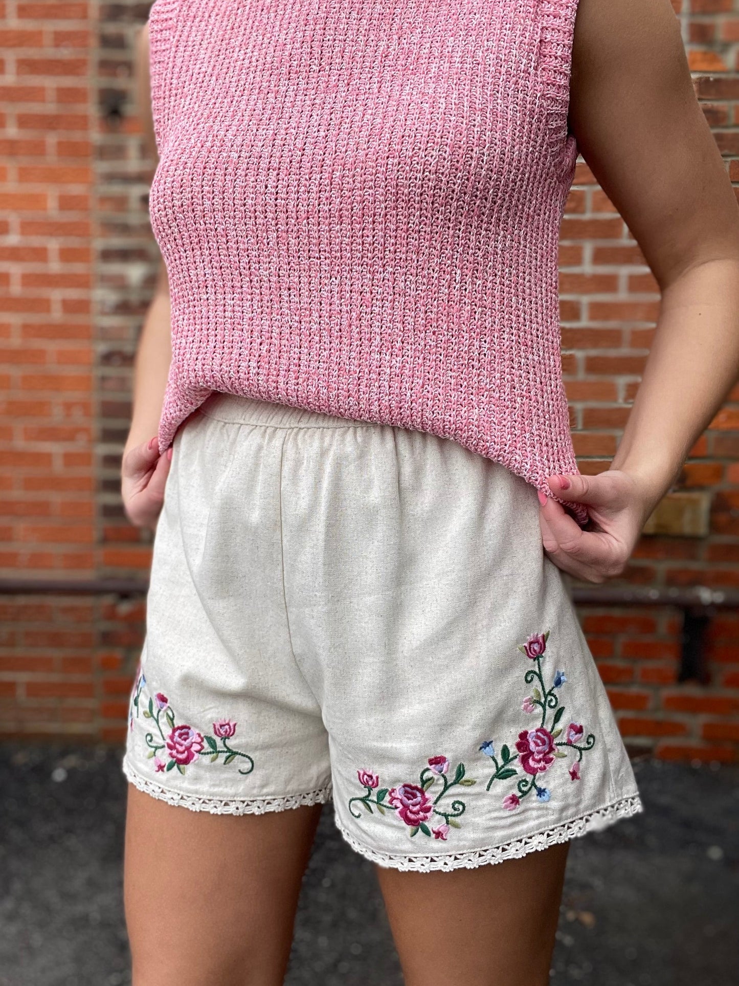 The Hazel High Waist Embroidered Shorts
