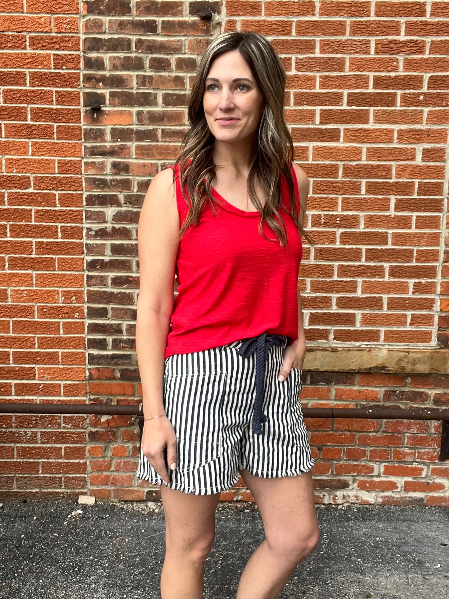 The Dara Mineral Wash Rope Belt Striped Shorts
