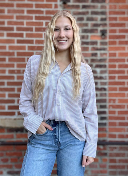 The Raquel Striped Button Down Linen Top