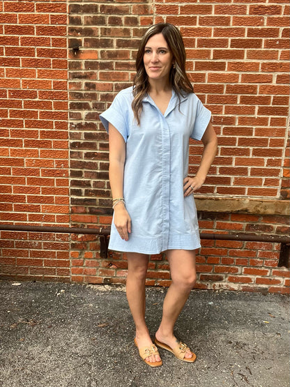 The Jovie Collared Mini Blue Dress