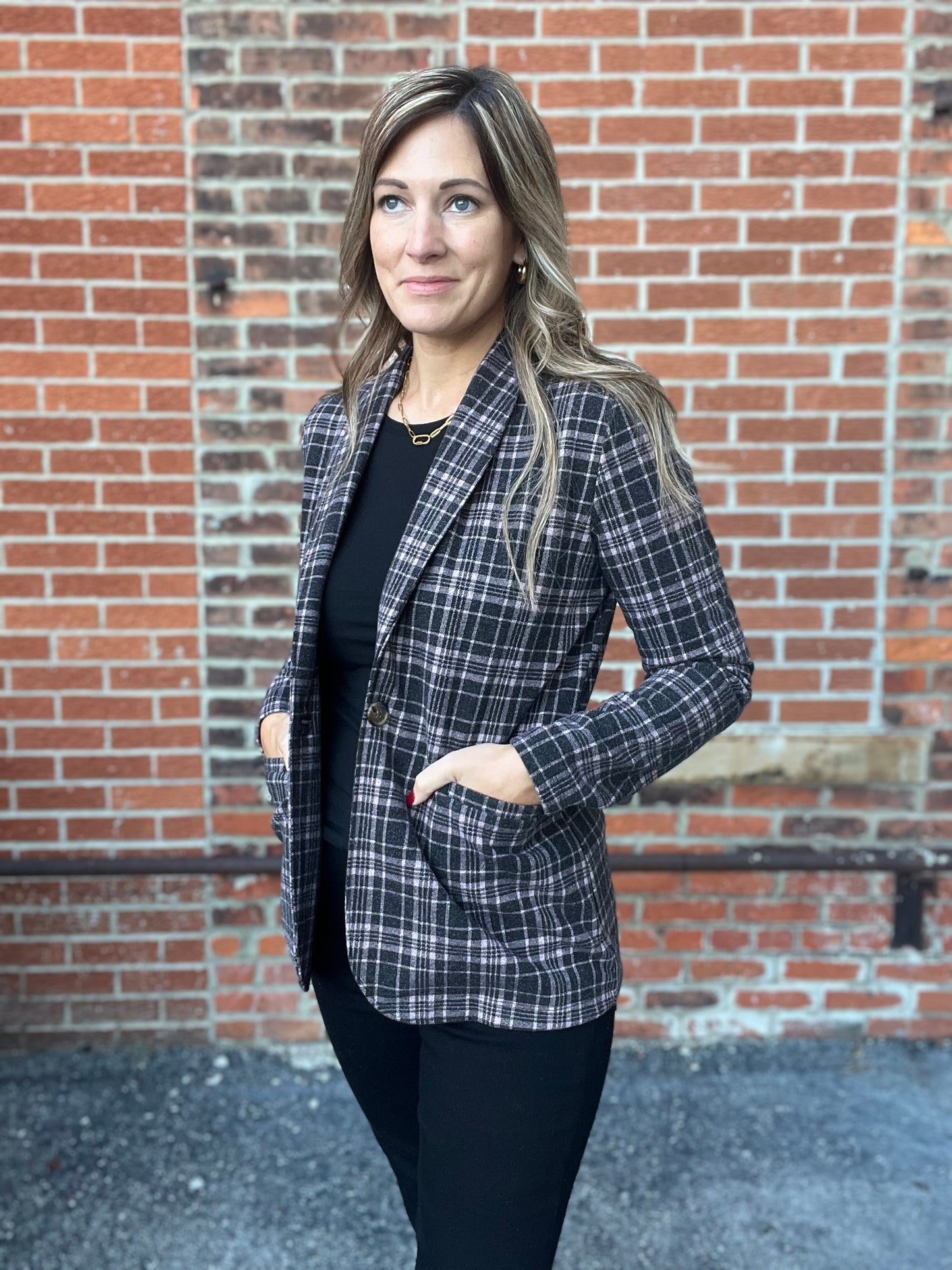 The Anya Plaid Blazer With Front Button