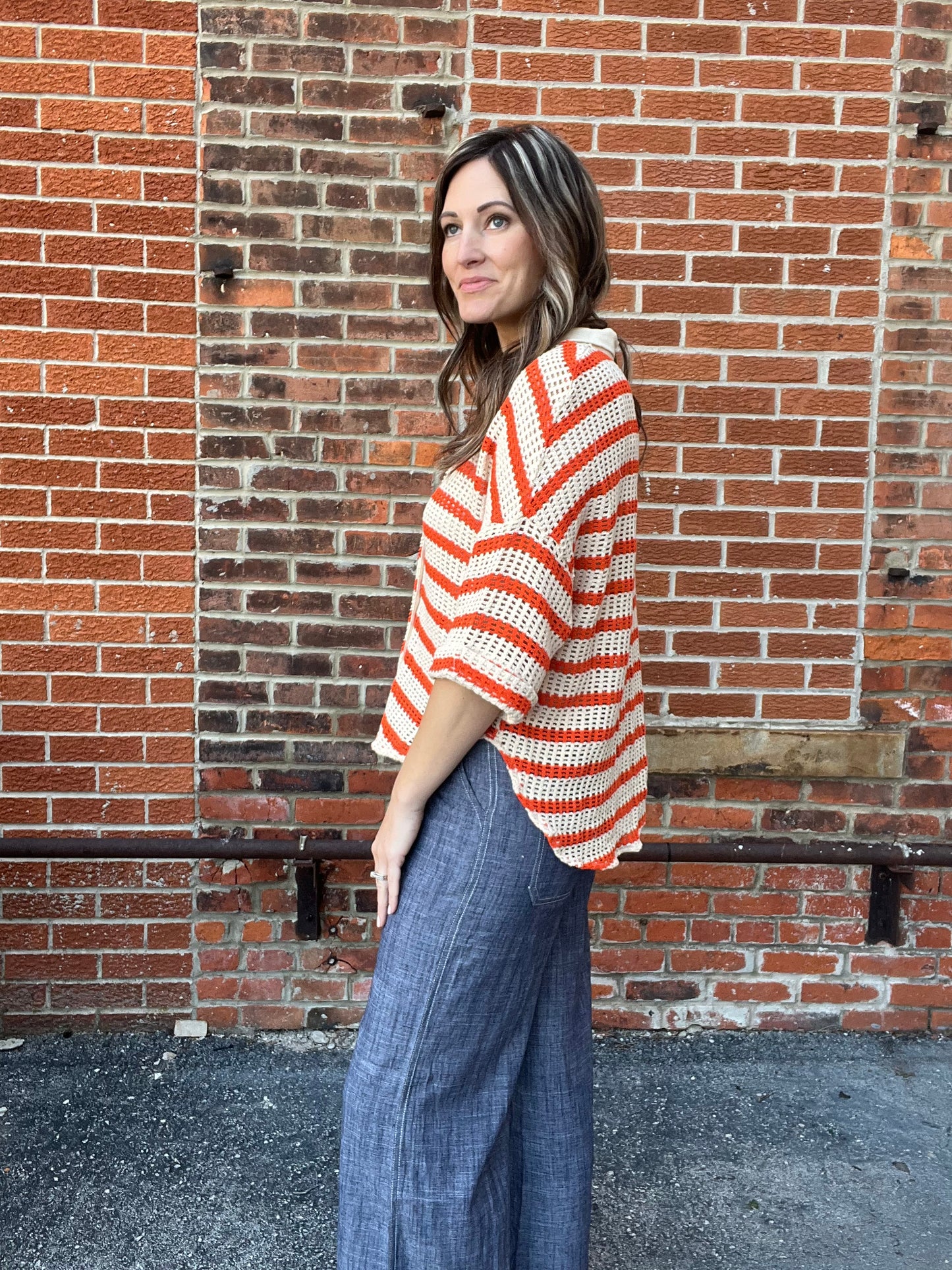 The Aurelia Crochet Knit Striped Shirt