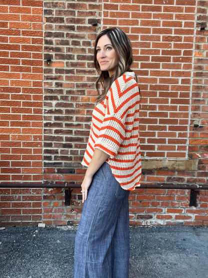 The Aurelia Crochet Knit Striped Shirt