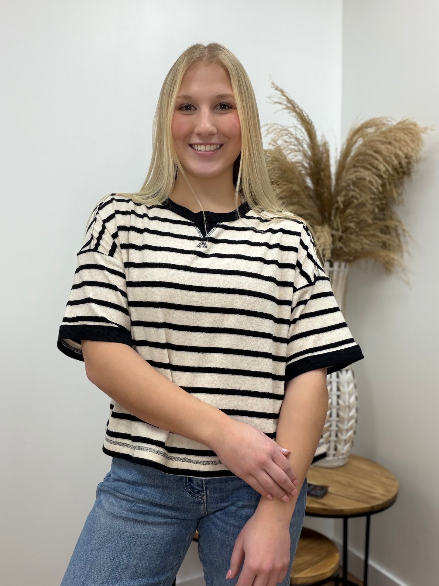 The Gwenn Oversized Striped Knit Short Sleeve