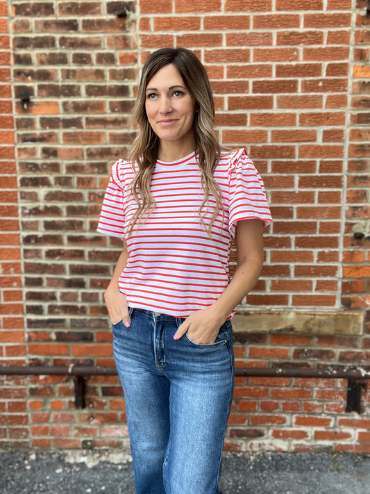 The Odelia Coral Striped Top