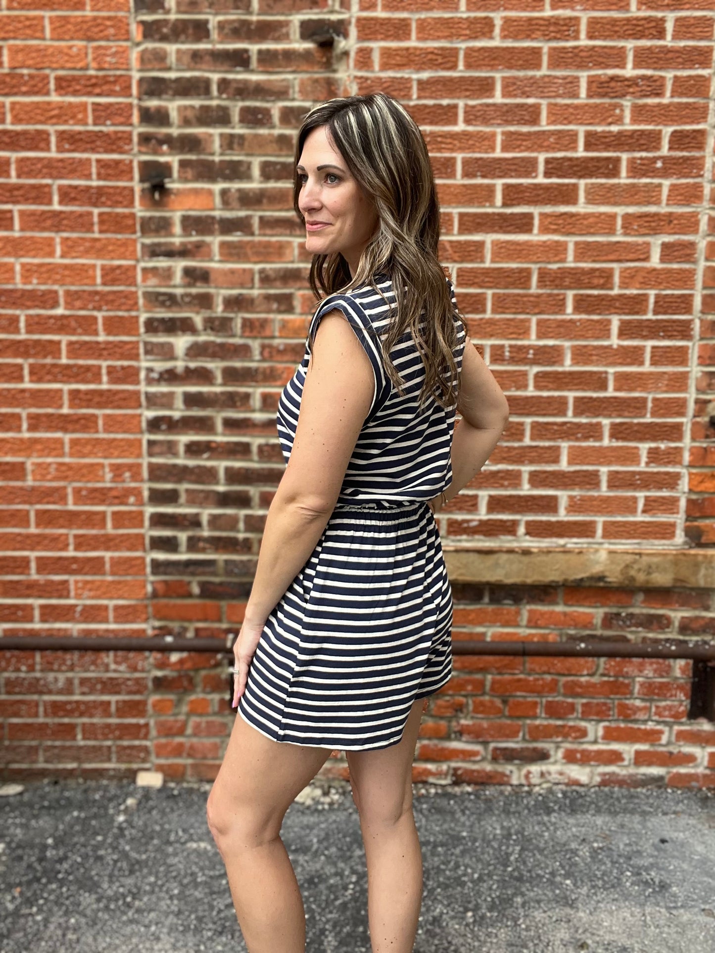 The Solana Sleeveless Striped Daytrip Romper