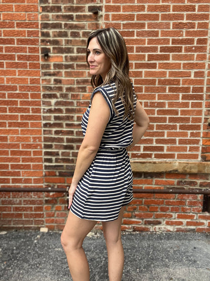 The Solana Sleeveless Striped Daytrip Romper