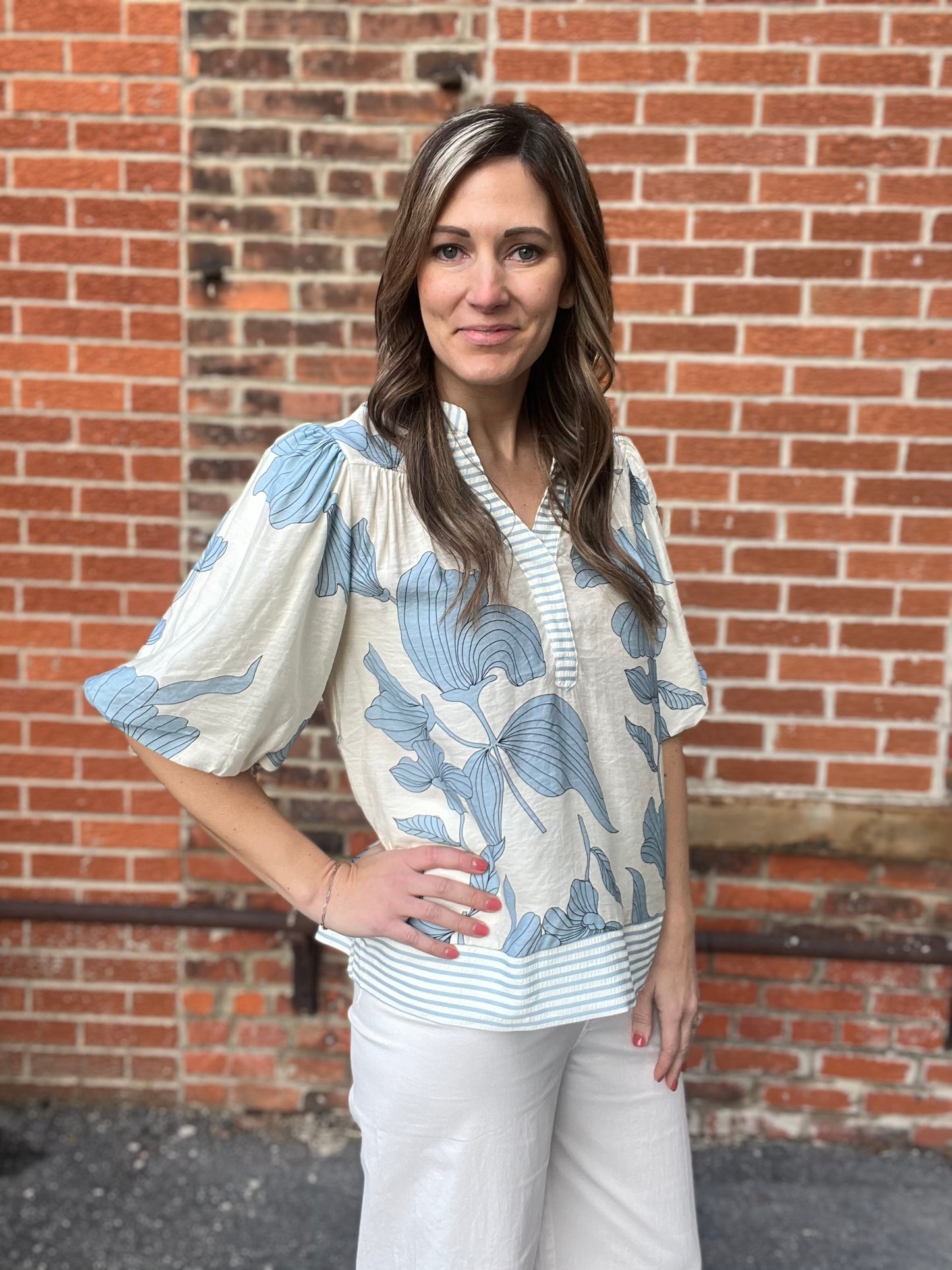 The Cilia Bubble Sleeve Floral Top