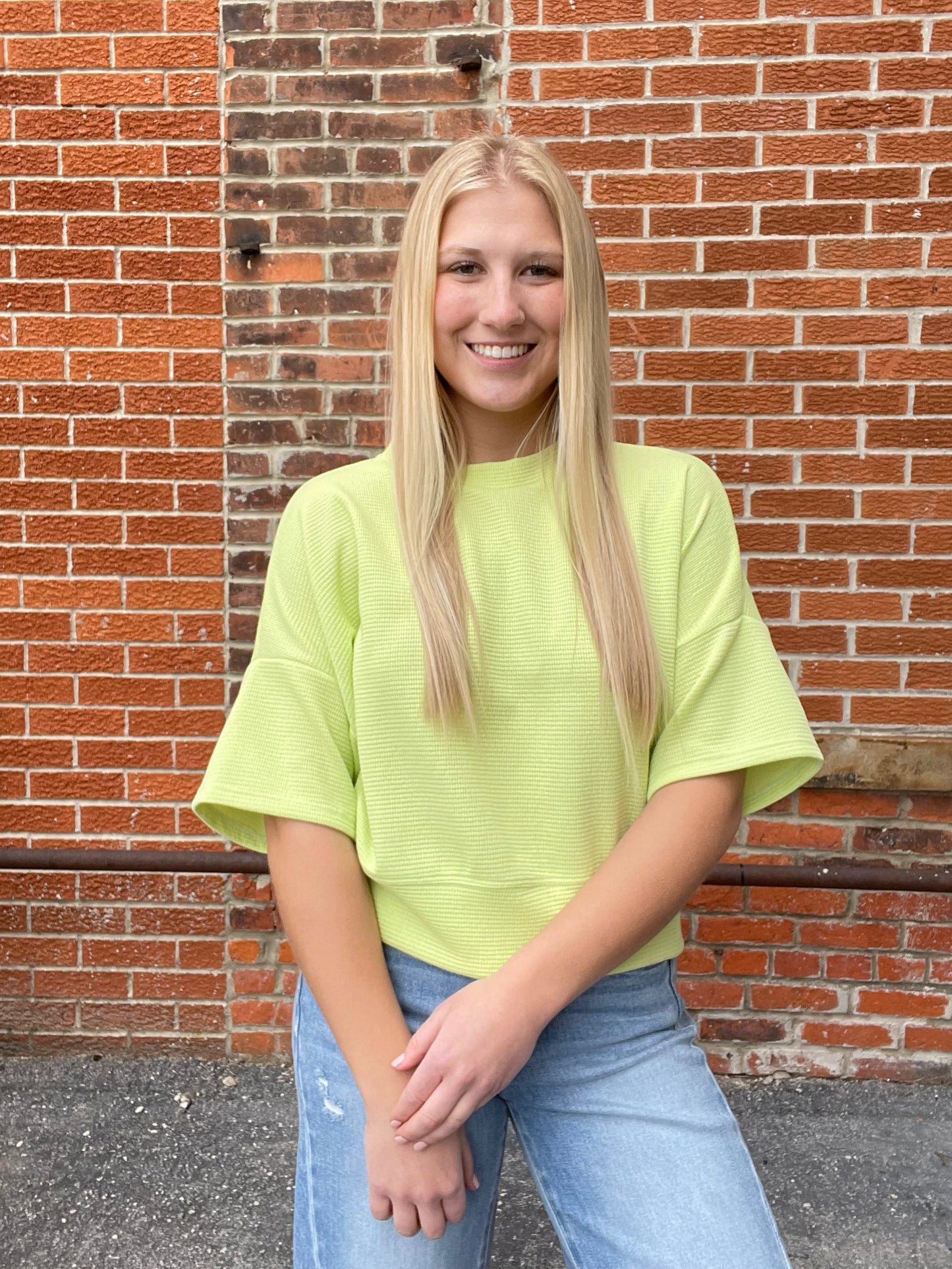 The Keylime Short Sleeve Double Knit Top
